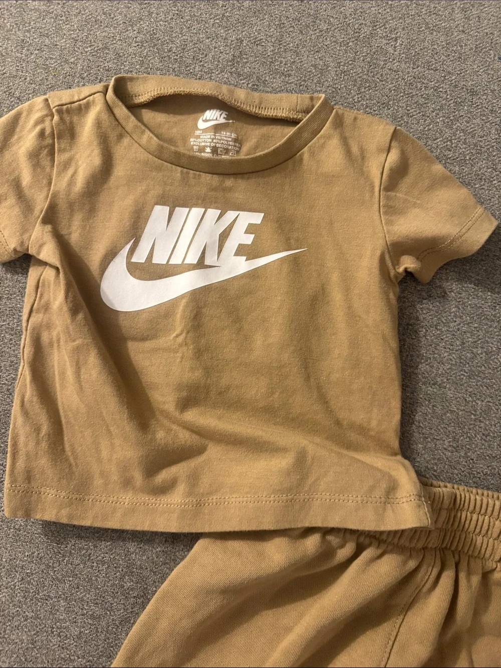 3/$15- Nike Tan Kids Short Set with White Logo - Picture 2 of 2
